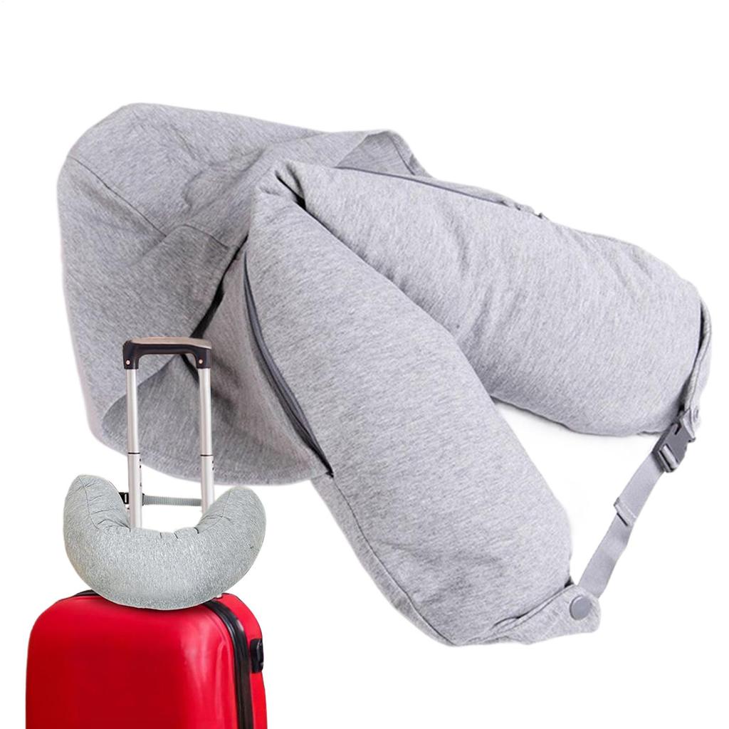 Hooded Travel Neck Pillow Stuffable Neck Pillow Airplane Rechargeable Travel Pillow Fillable Storage Bag For Sleeping