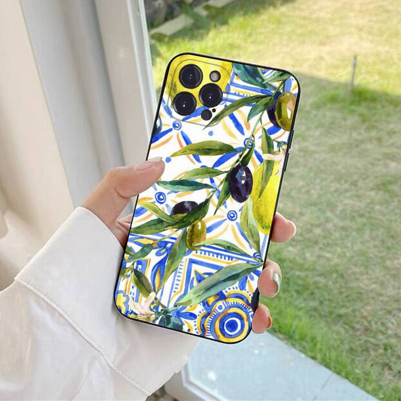 Mediterranean Lemon Phone Case For iPhone 6 7 8 Plus 11 12 13 14 Pro SE 2020 MAX Mini X XS XR Back Funda Cover