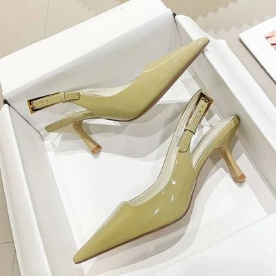 Летний Новый Бренд Женские Сандалии Мода Острый Носок Мелкие Дамские Элегантные Туфли-Слингбэки Тонкий Средний Каблук Туфли-Лодочки