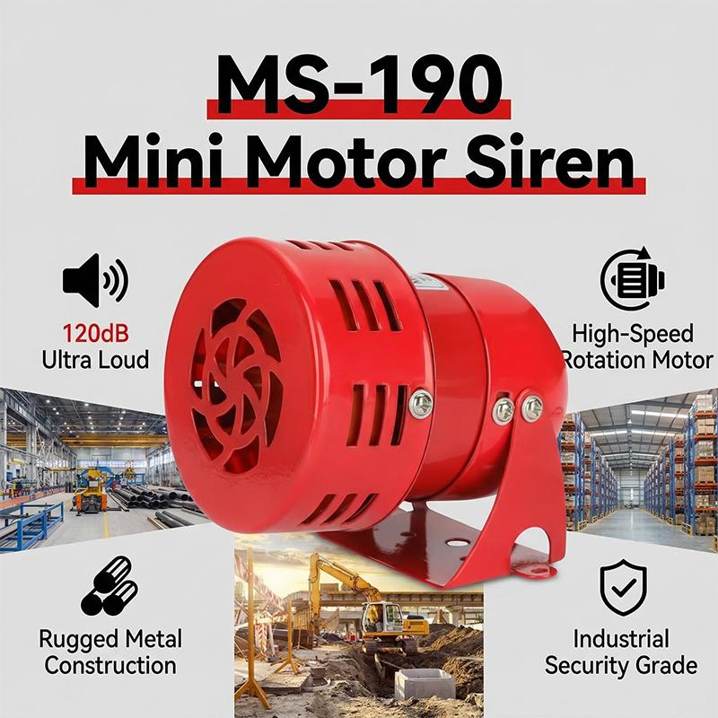 Мощная мини-сирена MS-190 120 дБ, Металлический рожок-сигнализация 220 В, Промышленный вращающийся предупреждающий световой сигнал/сирена с винтовым креплением