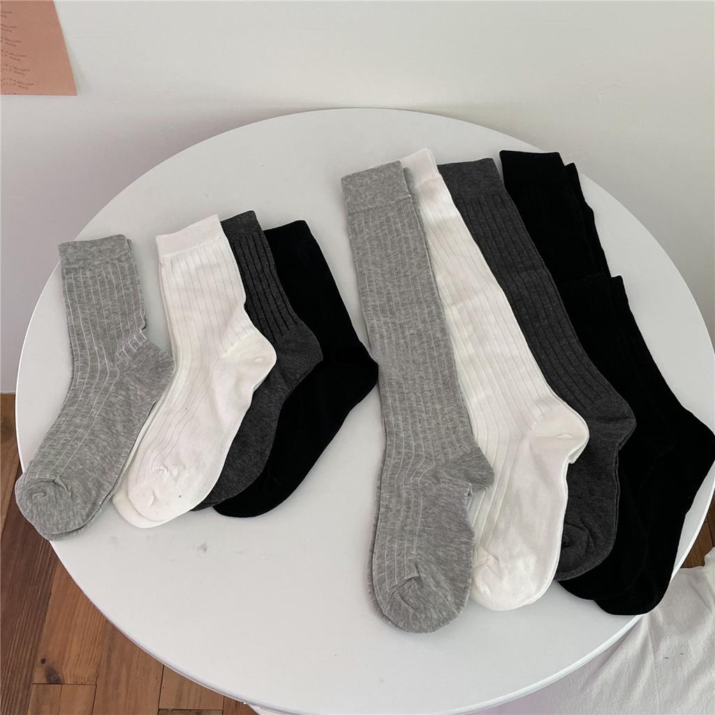 Модные женские чулки, хлопковые вязаные однотонные гольфы, школьные гольфы в студенческом стиле, черные, белые длинные носки, чулки