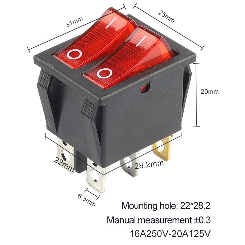 1 шт. двойной кнопочный переключатель света 31*25 мм 6-контактный 2/3-позиционный переключатель питания лодки ВКЛ-ВЫКЛ/ВКЛ-ВЫКЛ-ВКЛ 16A/250V 20A/125V KCD4