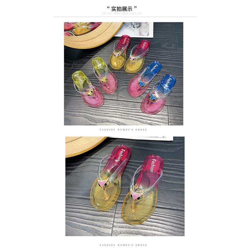 Crystal Flip-flops Women's Flat-bottomed Outdoor Slippers Women's Layered Jelly Beach Shoes Clip Toe Casual Slippers
