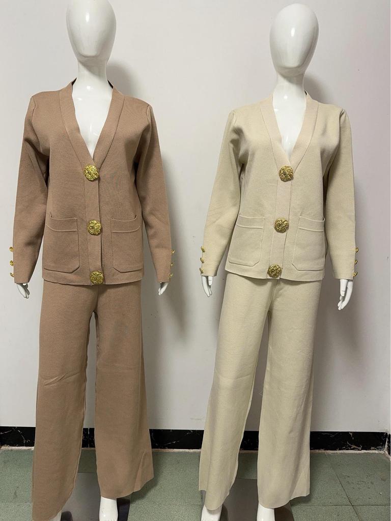 European Style Women's Knit Cardigan & Wide-Leg Pants Two-Piece Set