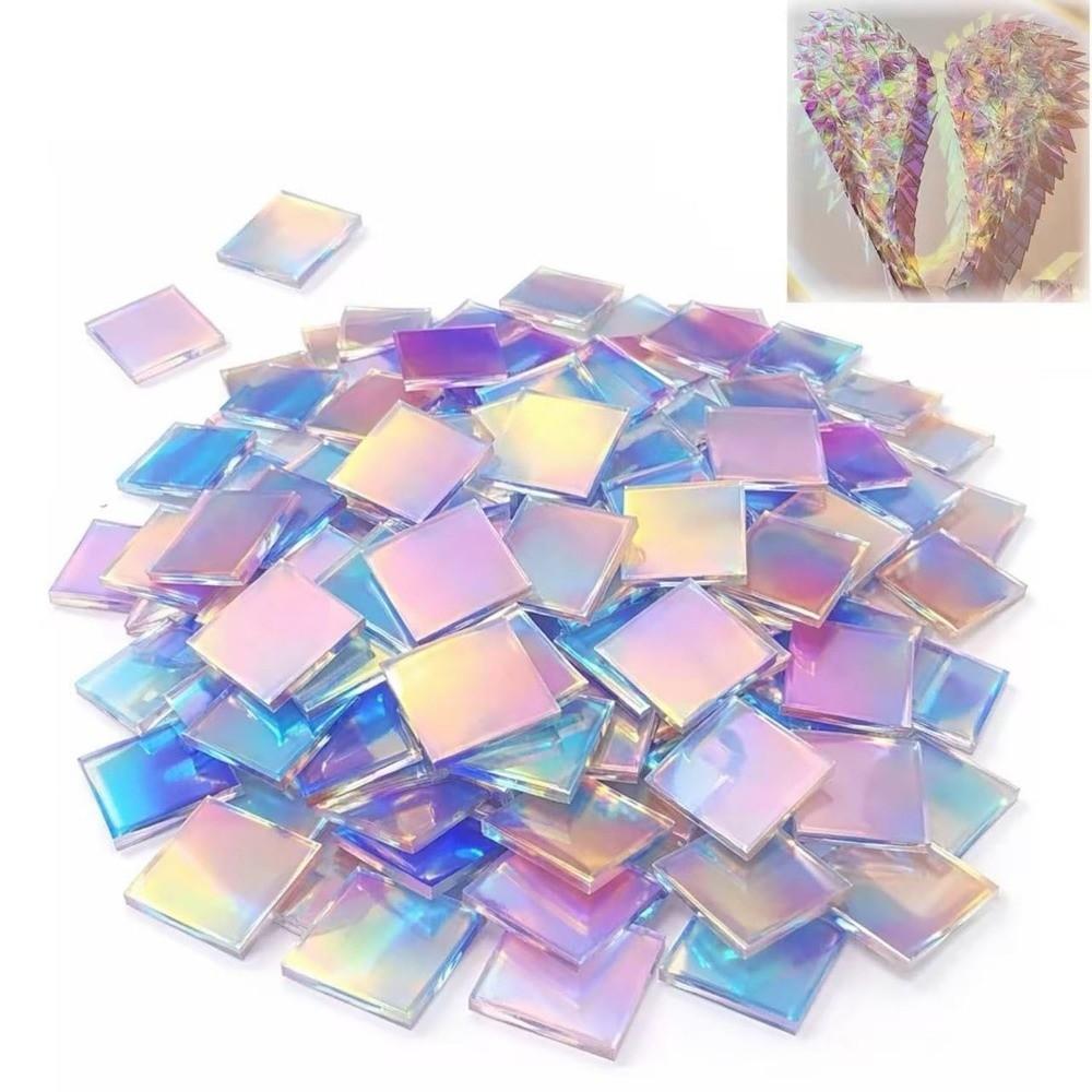 50Pcs Rainbow Holographic Acrylic Square Holo Plexiglass Tiles Iridescent Acrylic Art Creation