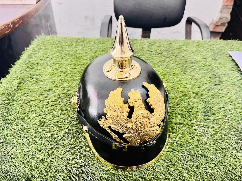 German Leather Pickelhaube Helmet Prussian Helmet, Spiked German Officer Gift