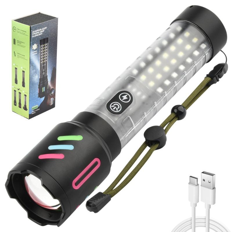 Telescopic Zoom Flashlight Rechargeable Portable Multifunctional Outdoor Strong Light Flashlight