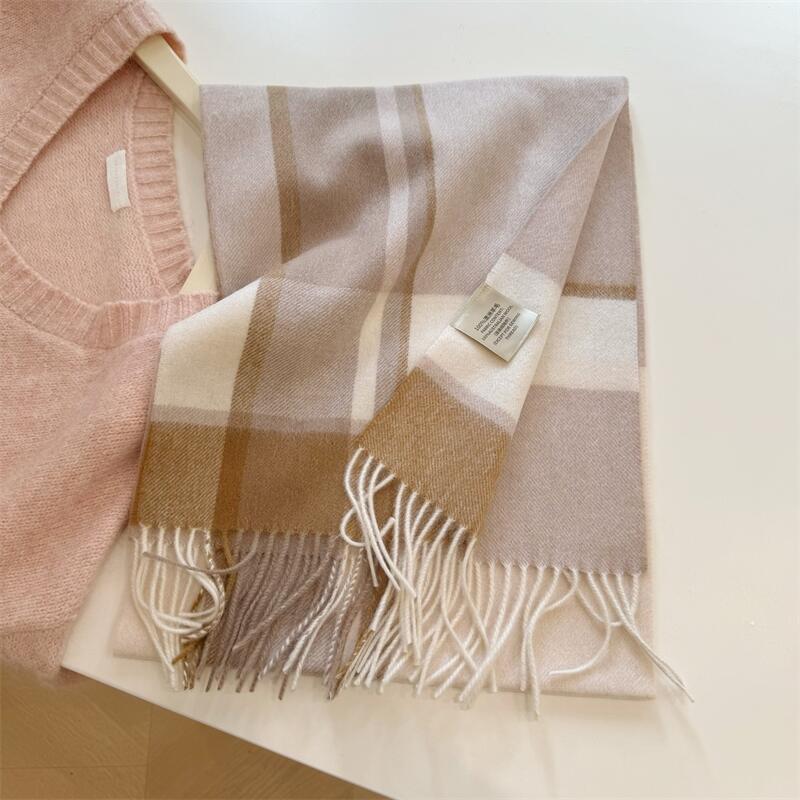 2024 Luxury Korean-Style Women's Wool Plaid Scarf - Warm, All-Season Shawl