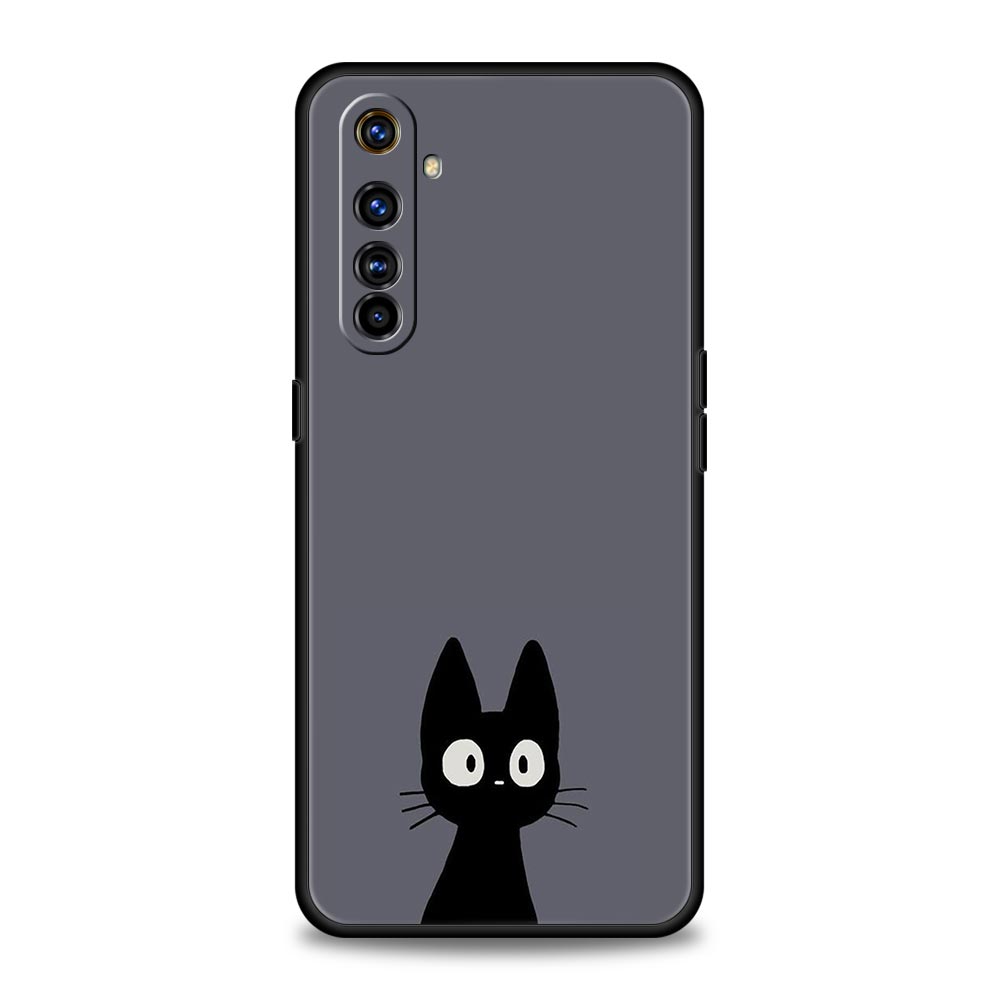 Чехол для телефона Realme 12 11 10 9 8 5G 7 6 GT5 GT3 GT2 Pro Plus C21 C11 C25 C35 GT Neo 2 3 3T 5, чехол с изображением черного кота, милый мультфильм