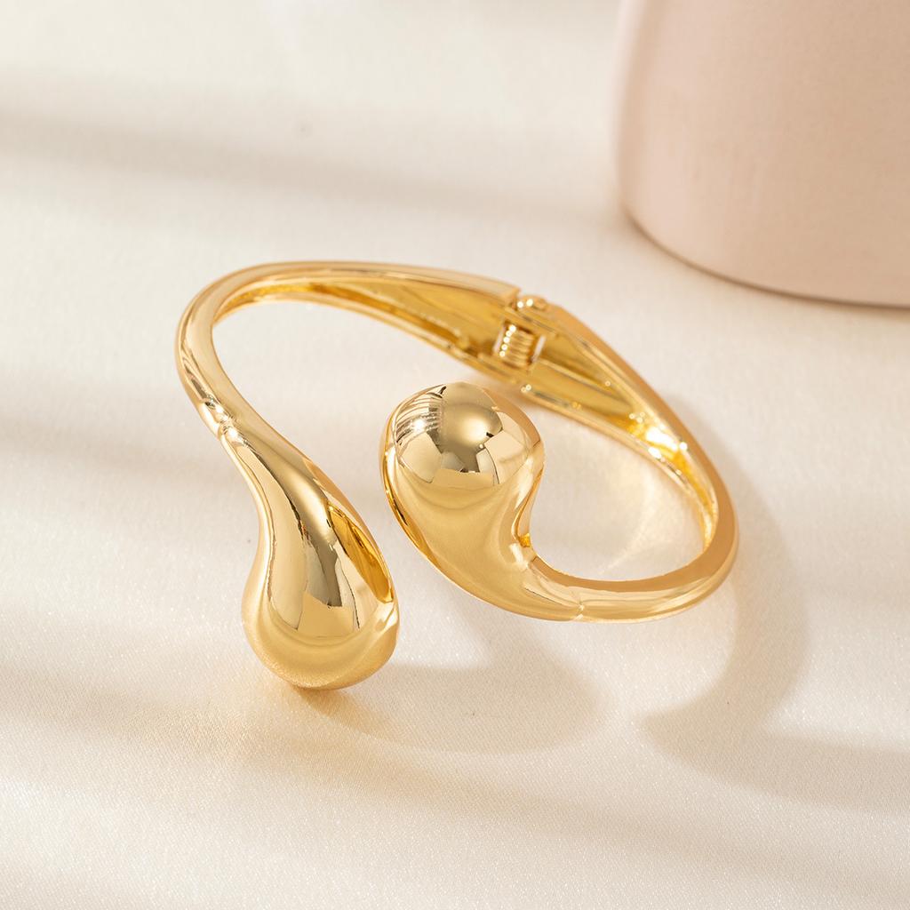 Wide Chunky Waterdrop Spring Bangles for Women Gold Copper Color Open Cuff Thick Irregular Twisted Bangle Bracelet Jewelry