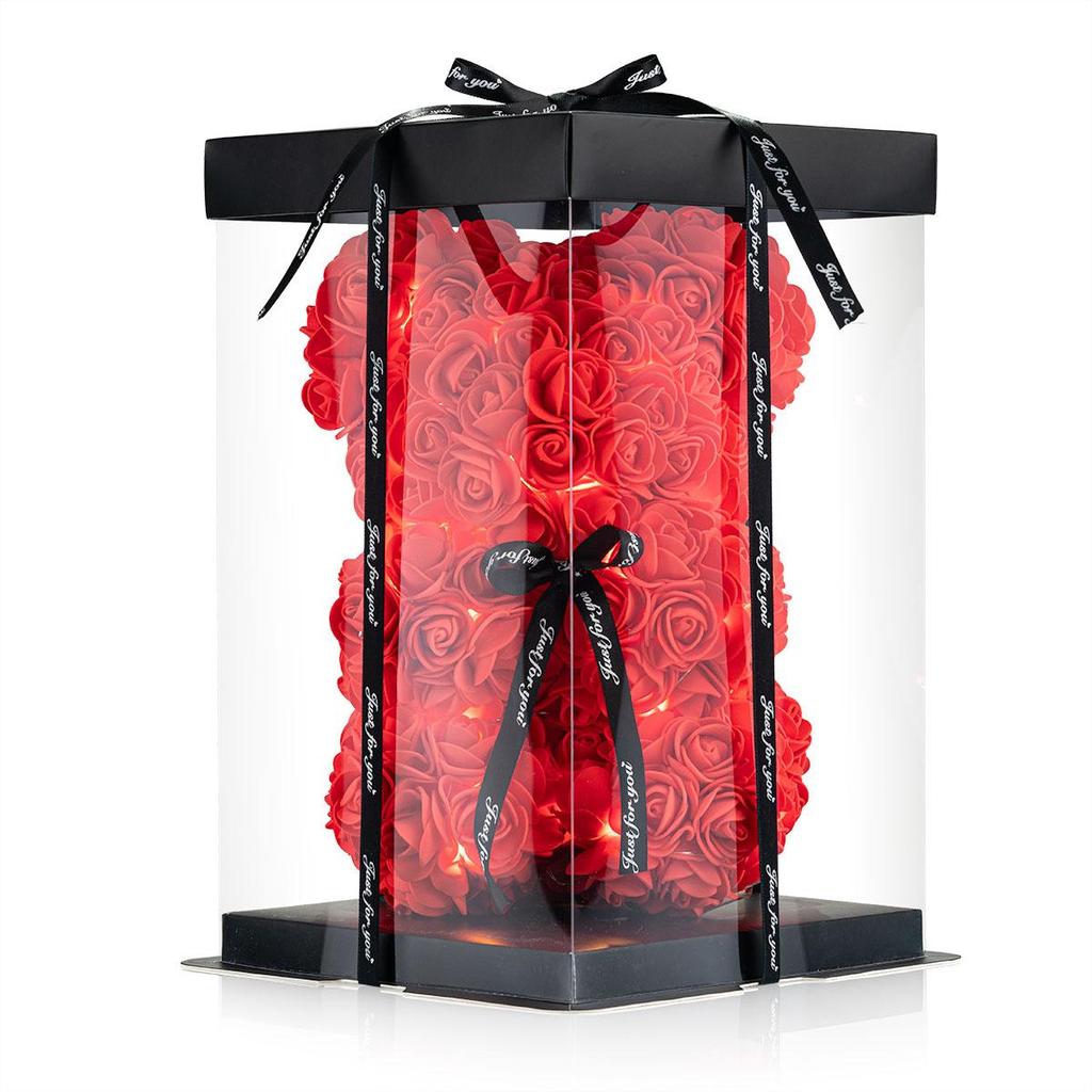 Розовый плюшевый мишка, красный, лепестки роз 25 см, украшение, подарок на День матери