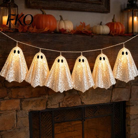 Festive Party Hanging Decorations Halloween Glowing Ghost Decor, Spooky Light Up Ornament for Holiday Decor Scene, Indoor Outdoor Wall