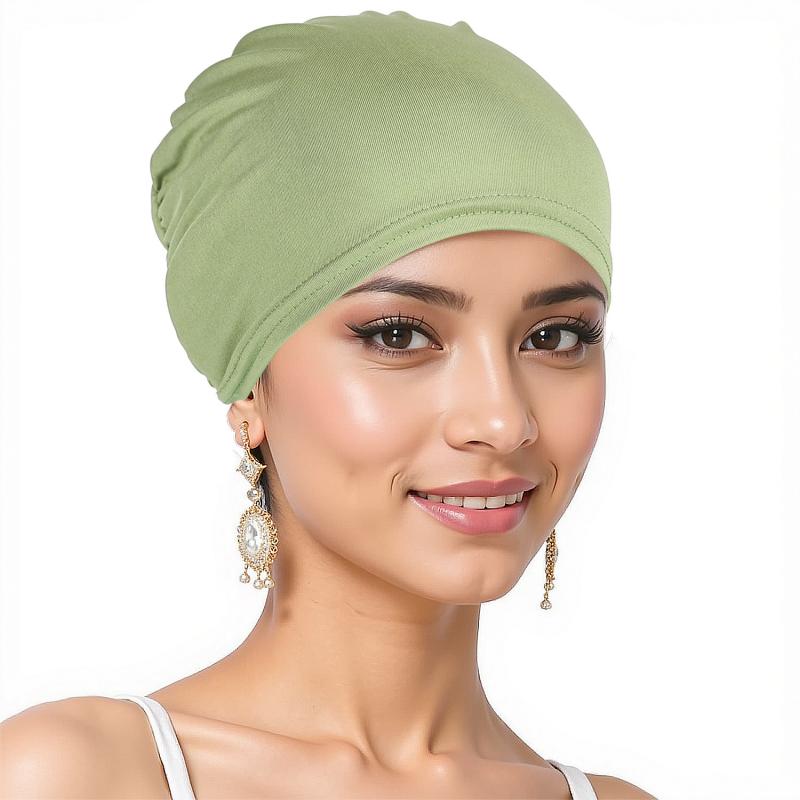Womens Solid Color Hijab Cap Undercap Inner Cap Muslim Headwear Pull On Beanie All Seasons Comfortable Stretch