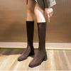 But Knee Boots Women's 2025 Spring and Autumn New Versatile Small High-heeled Elastic Boots Suede Thick-heeled Boots