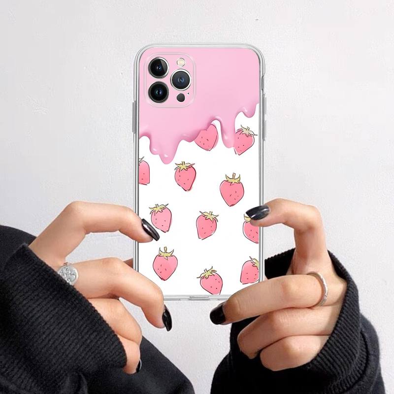FHNBLJ Summer Strawberry Phone Case For iPhone 13 14 Pro Max XS XR 12 11 Pro 13 Mini 6 7 8 Plus Clear Back Cover Capa