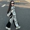 Autumn Winter Kid Girls Clothes Suit Child Patchwork Loose Sweatshirt T-shirt Top and Loose Pant Tracksuit