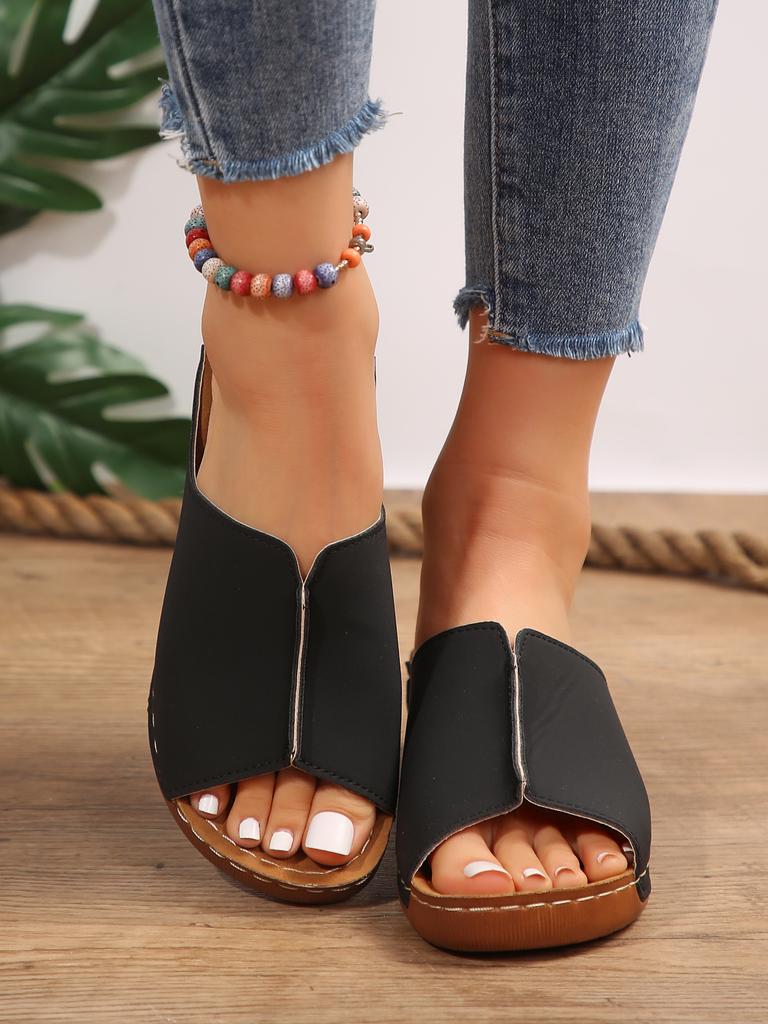 Модные женские тапочки на танкетке для белых средних каблуков, сандалии Faltform из искусственной кожи, гладиаторские сандалии Mujer, модные, удобные, нескользящие, шлепанцы