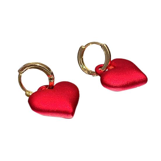 1 Pair Luxury Romantic Clip Earrings Frosted Red Heart Drop Earrings Party
