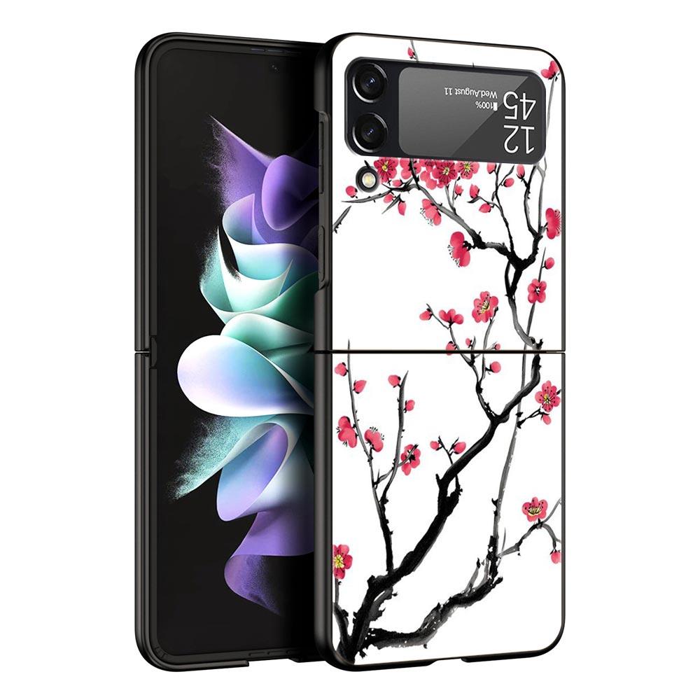 Цветочный чехол для телефона Samsung Galaxy Z Flip3 Flip4 Flip5, PC бампер, жесткая складная задняя крышка, черный