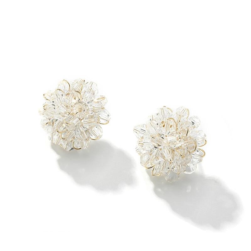 Crystal Flower Earrings, Handwoven Romantic Design, Elegant Women's Jewelry, Special Gift or Wedding Accessory, 2x2cm