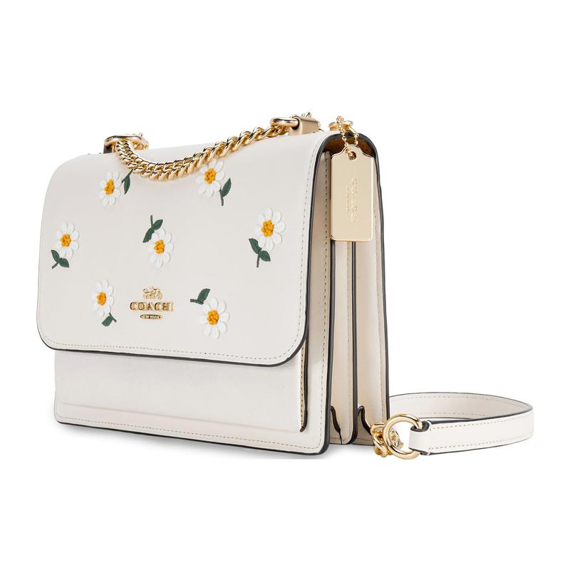 COACH Klare 21 Printed Flap Chain Daisy Flower Embroidery Leather Accordion Bag Shoulder Crossbody Bag Small Women's White