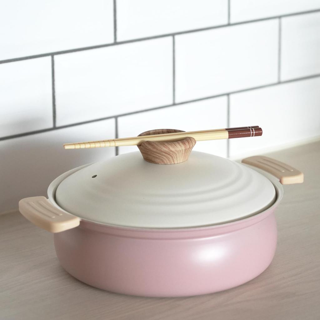 PEARL METAL Настольная индукционная керамическая плита для натуральной готовки Pure Pot, кастрюля, 18 см, совместимая, обработка, 1-2 человека, розовая, HB-6971