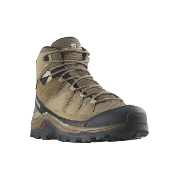 SALOMON X Ultra 4 Quest Rove Gore-Tex Fabric Leather Comfortable Slip-Resistant Durable Mid-Top Outdoor Functional Shoes Men Shoes Green Yellow 471814