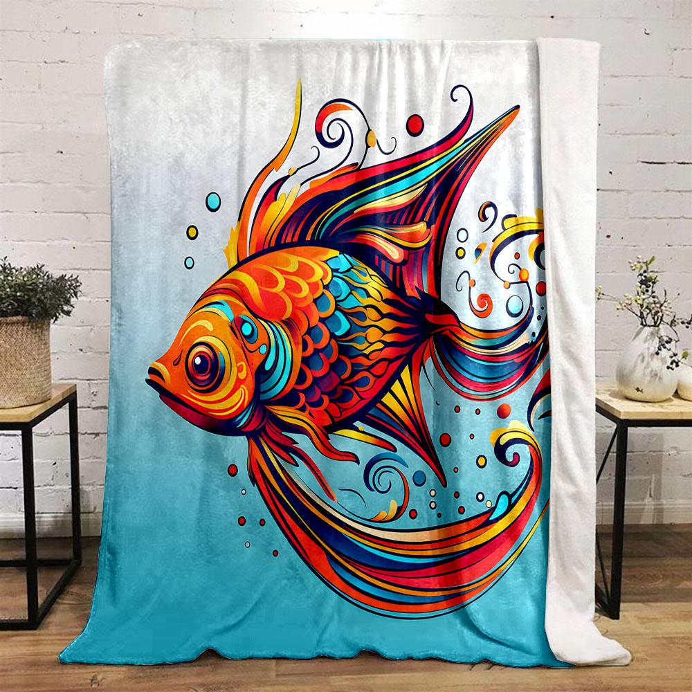 Vibrant Colorful Artistic Fish Design Patterned flannel blanket perfect for the bedroom living room, sofa, or a little nap