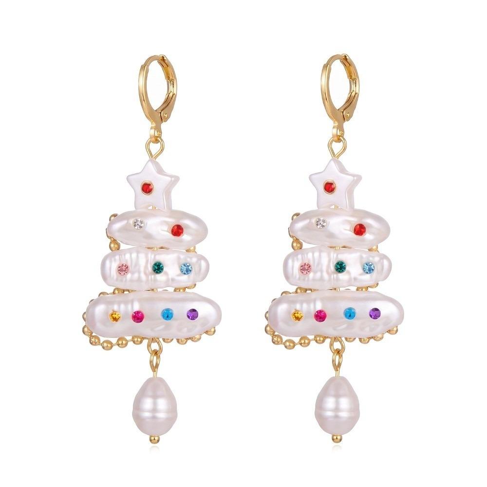 Colorful Rhinestone Christmas Dangle Earrings Imitation Pearl Imitation Pearl Earrings Unisex