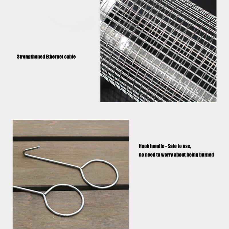 Steel Rotating Grill Basket With Hanging Hook and Wood Handle For Even Cooking And Effortlessly BBQ Food Flipping