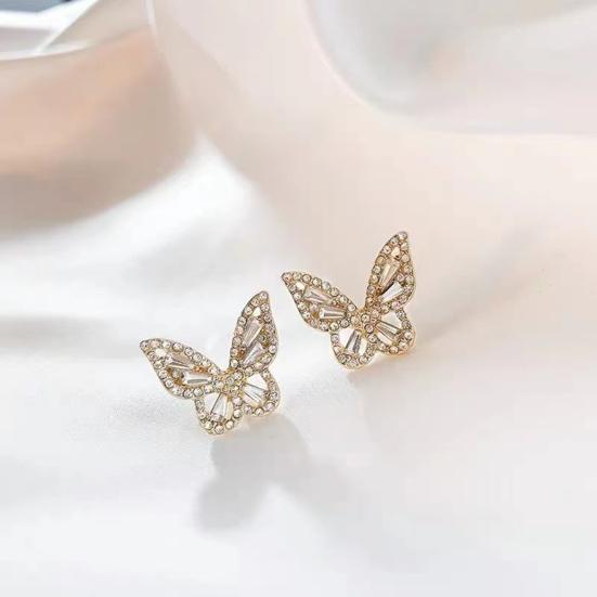 1 Pair Ear Studs Butterfly Shape Rhinestone Faux Crystal Decor Hollow Anti-rust Anti-allergy Lightweight Ear Decoration Jewelry Lady Prom