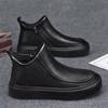 Fashion Men's Black Boots Versatile Casual Leather Boots Zipper PU Flat Bottom Casual Walking Shoes Waterproof Men One Foot Shoes