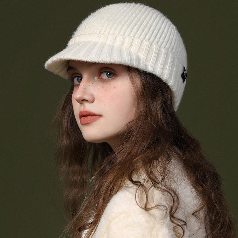 New Knitting Wool Baseball Cap For Men Women Autumn Winter Short Brim Duck Tongue Hat Outdoor Windproof Korean Sun Visor Caps