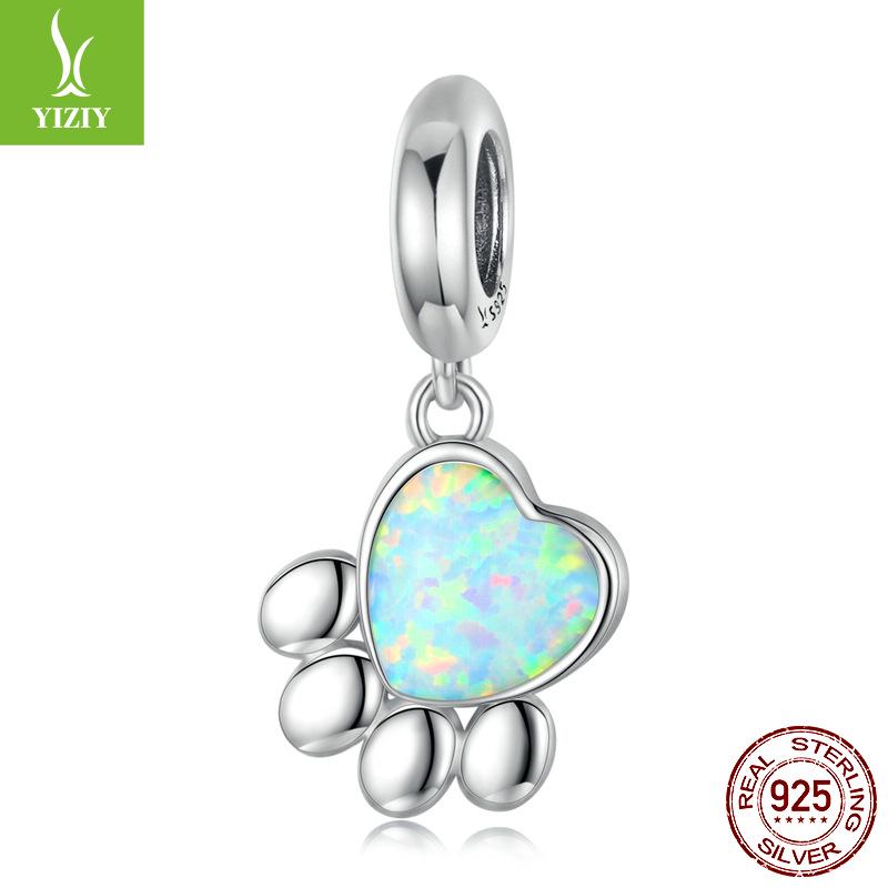 Yinziyun Cat Paw Print DIY Bracelet Spacer Beads: Cute S925 Sterling Silver Pet Imprint Collection