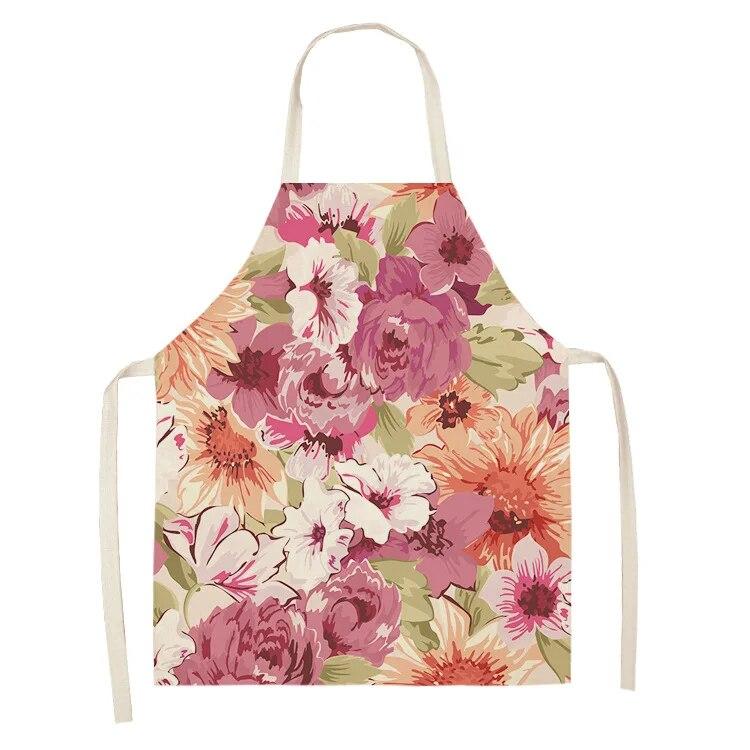 Home Decor Kitchen Dining Room Cooking Bib Aprons Linen Floral Pattern Women's Aprons