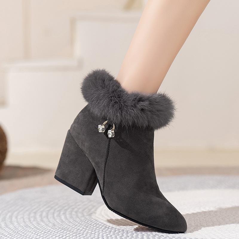 Новые женские хлопковые ботильоны с начесом, новые большие размеры, острые удобные короткие сапоги с ворсом C1125