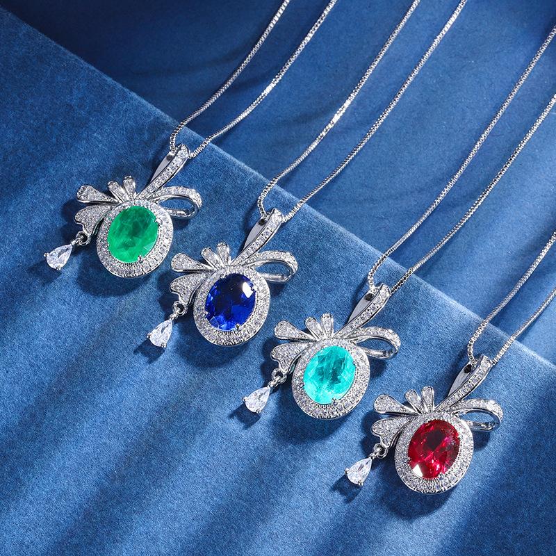 Jewelry Copper Bottom Gold-Plated Simulation Treasure Bow Creative Pendant Necklace Diamond Main Stone 8 *