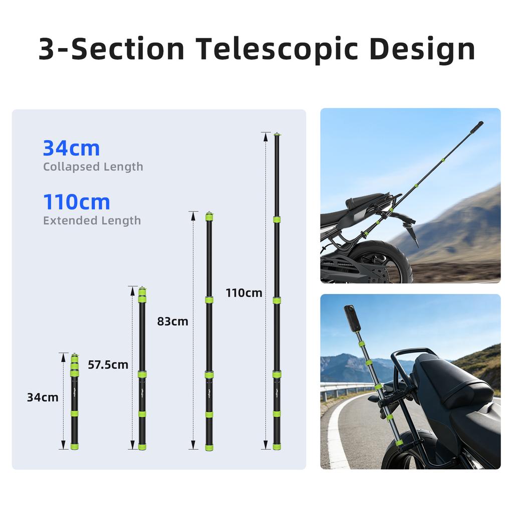 Aluminum Alloy Telescopic Stick Wear Resist Riding Selfie Sticks Double Clamp Handlebar Selfie Stick Cycling Accessories