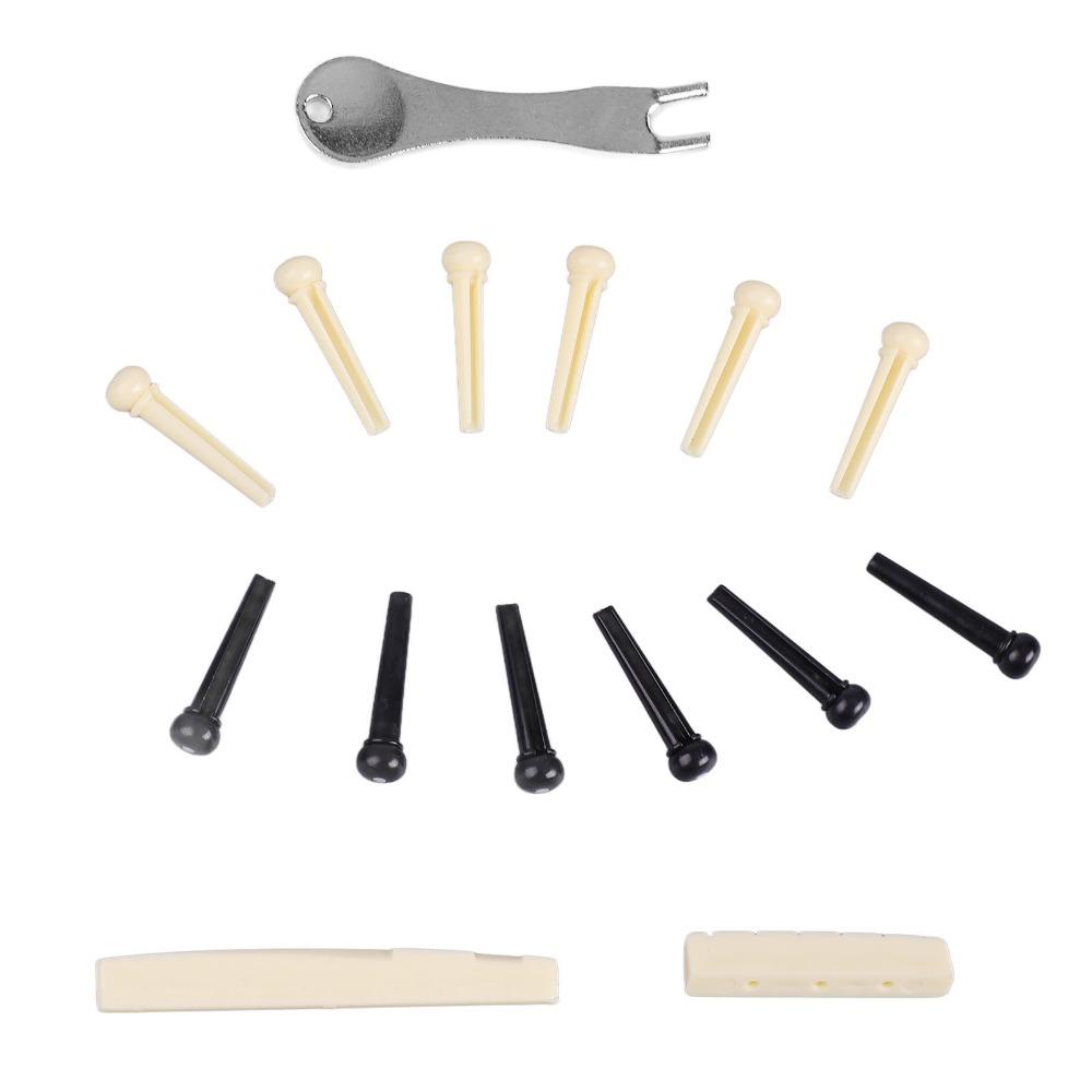2Sets Plastic Saddle Guitar Bridge Pins Metal Puller Guitar Saddle Nut  For Acoustic Guitar
