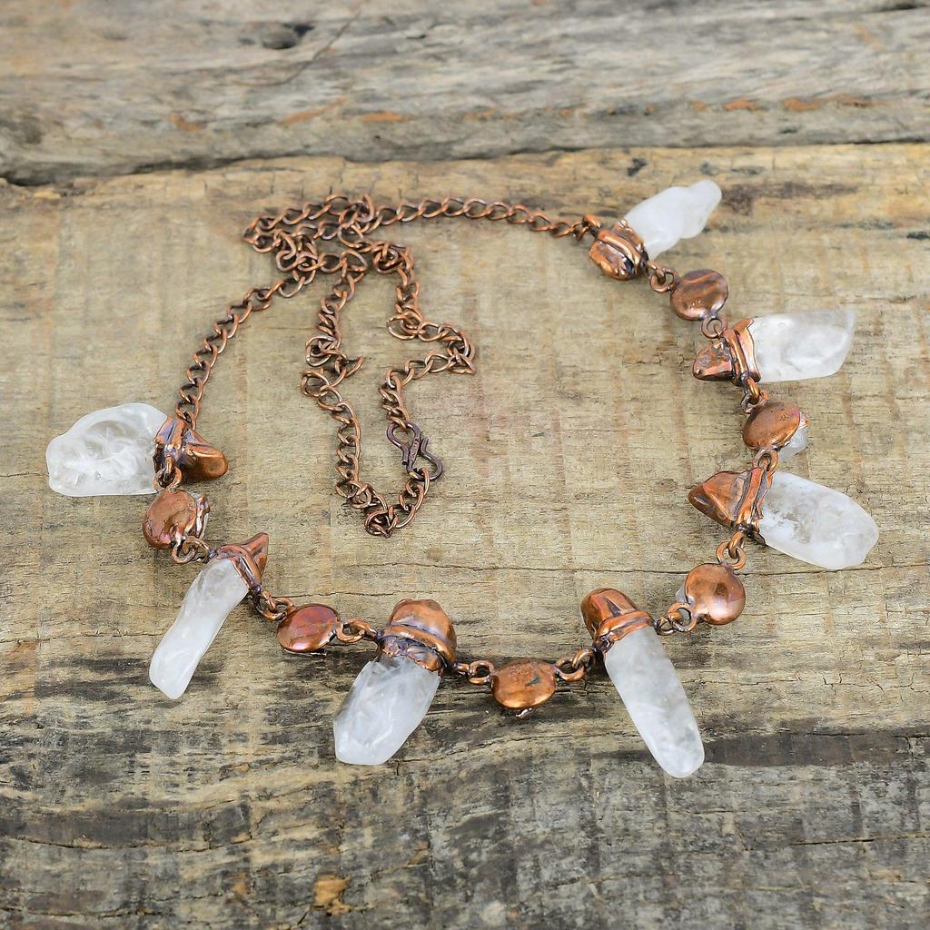 Ожерелье из необработанного радужного лунного камня, ожерелье из электроформованной меди, ожерелье с регулируемой цепочкой, медные украшения ручной работы, ожерелье с драгоценным камнем для подарков