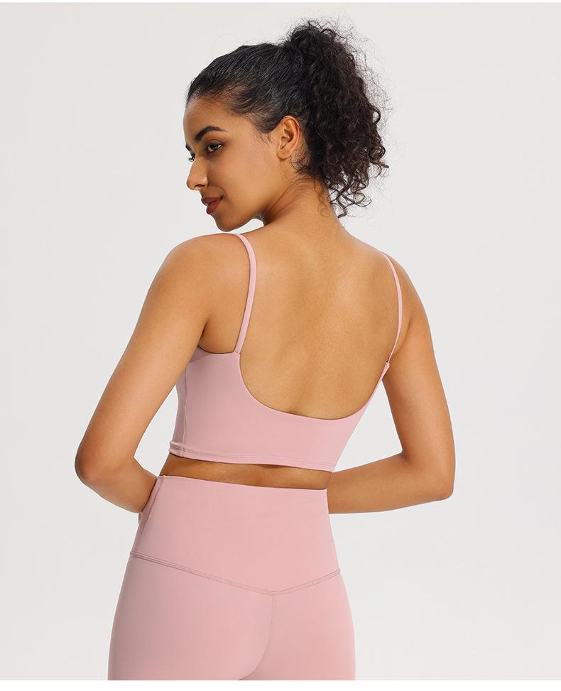 Женский спортивный бюстгальтер Nude Feel с вкладышами - Летний топ-майка для тренировок с красивым дизайном спины