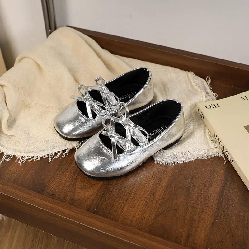 Принцесса балетки для девочек золото серебро универсальные детские кожаные туфли модные милые детские повседневные туфли на плоской подошве новые