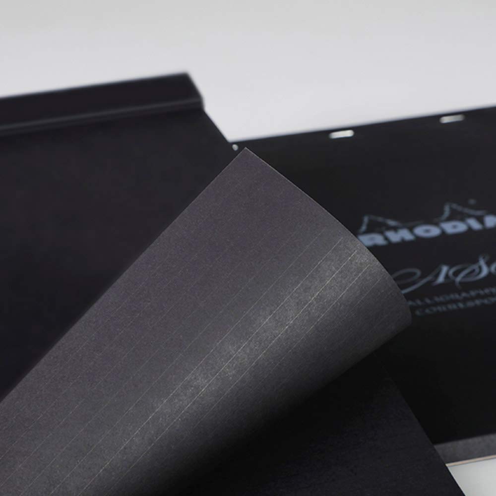 Rhodia PAScribe Calligraphy Pad, A4+ (21 X 31.8 Cm), 60 Sheets, 6mm Ruled, 120g/m², Perforated, Acid-Free, PEFC Certified, Black, RHODIA Cf19005