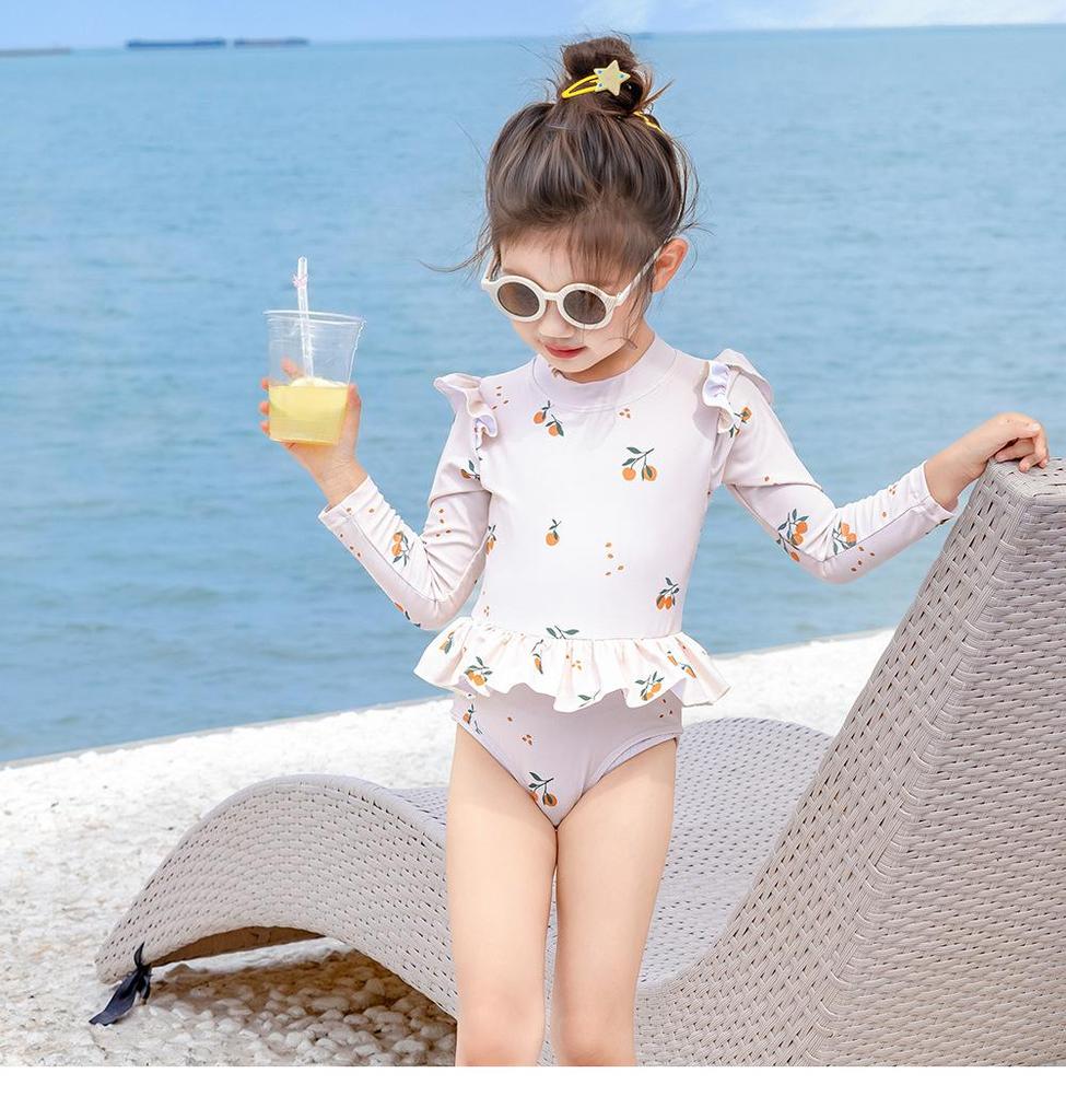 New Summer Children's Swimwear Girls' Bikini Cartoon Print Baby Boys' Swimsuit Long Sleeve Sunscreen Beach Swimming Clothing