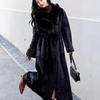 Winter Extended Imitation Fur Coat Women's Imitation Mink with Hat Belt and Thin Imitation Mink Coat
