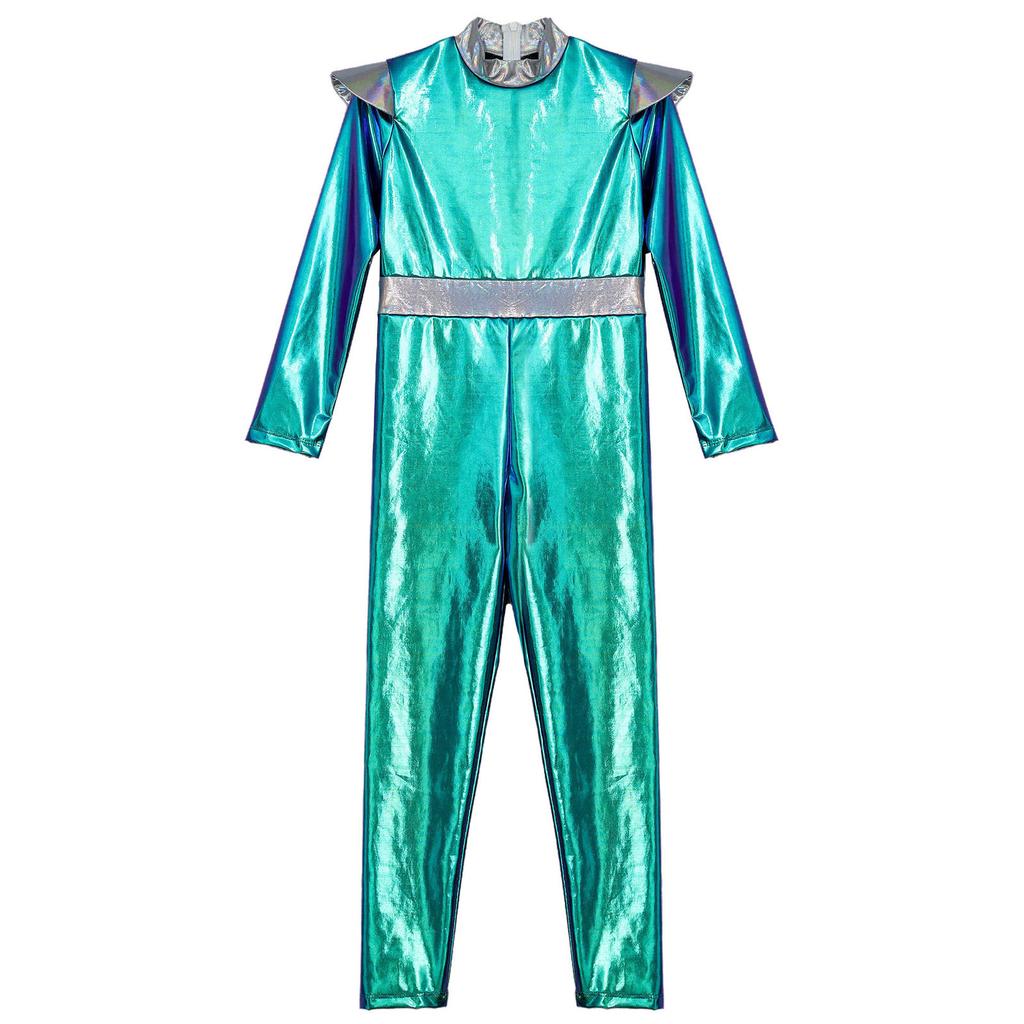 Детский костюм для косплея робота из будущего инопланетянина, блестящий металлический комбинезон в полную длину, костюм для тематической вечеринки в стиле астронавта