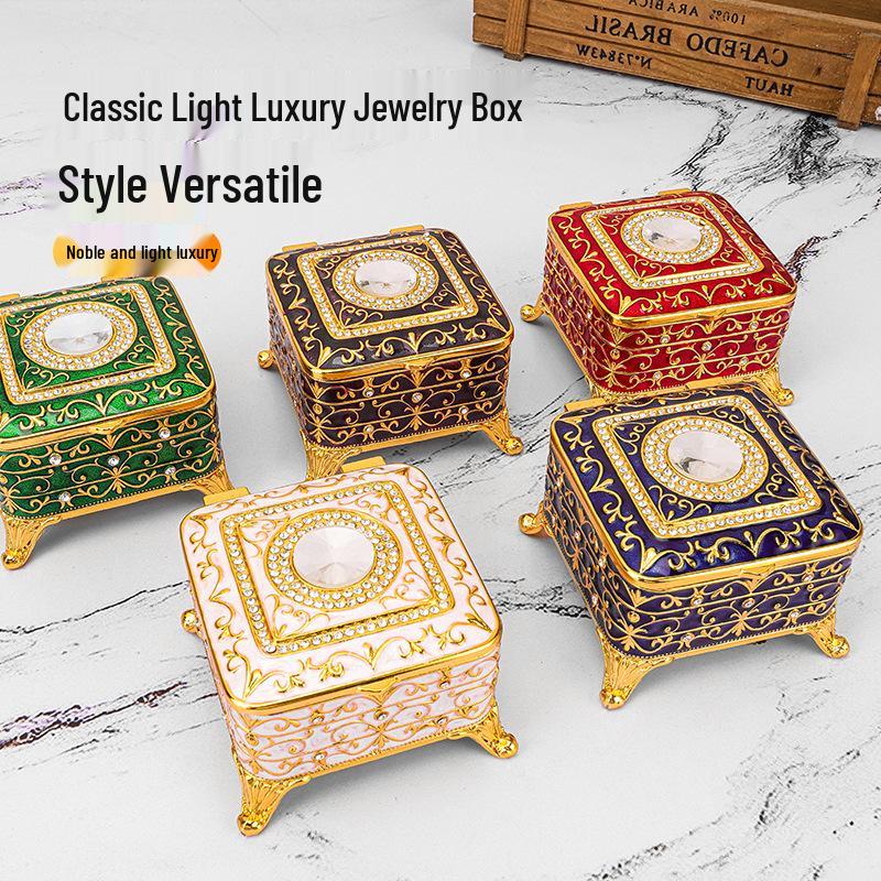 European Retro Luxury Princess Enamel Jewelry Box - Exquisite Metal Necklace Storage Box