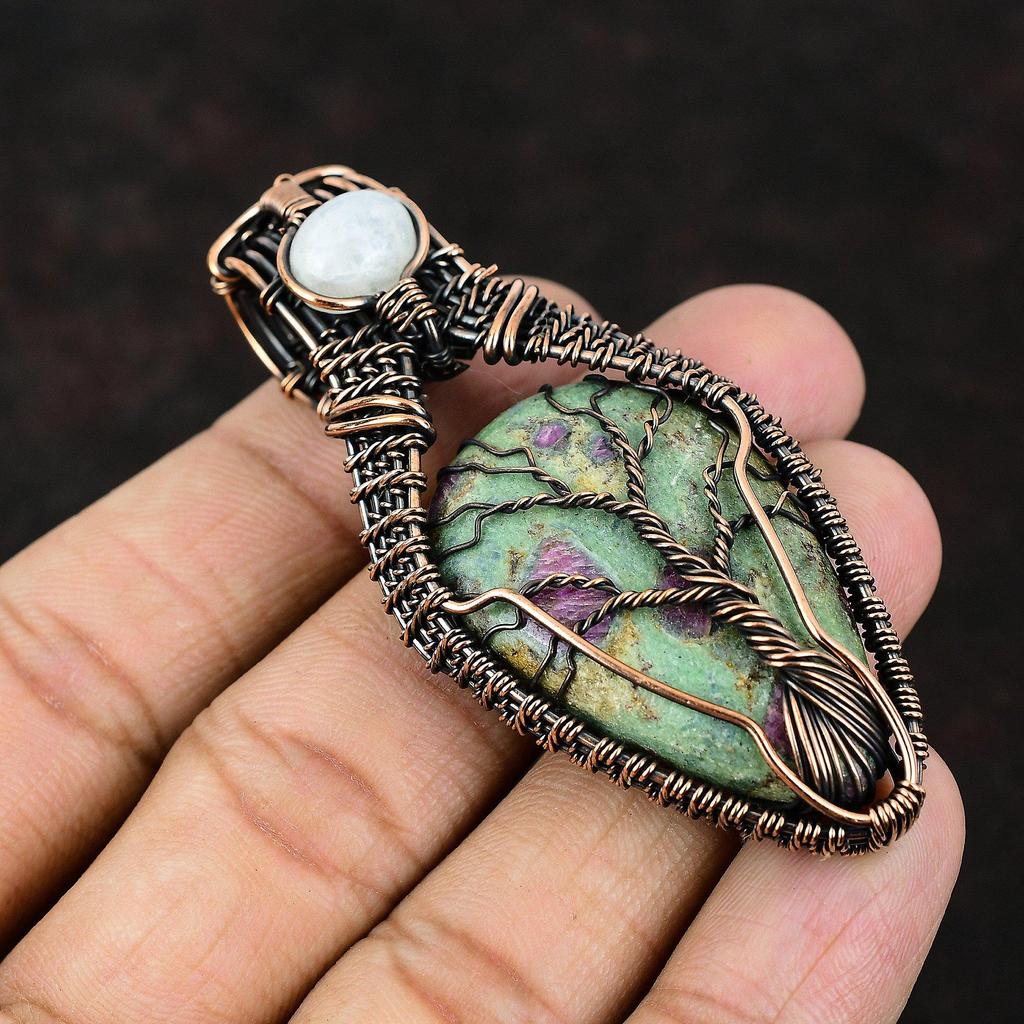 Древо Жизни Рубиновый Фуксит Медная Проволока Оплетенный Подвеска Драгоценный камень Проволочные Украшения Радужный Лунный Камень Украшения Подвеска Ручной Работы Украшения Древо Жизни