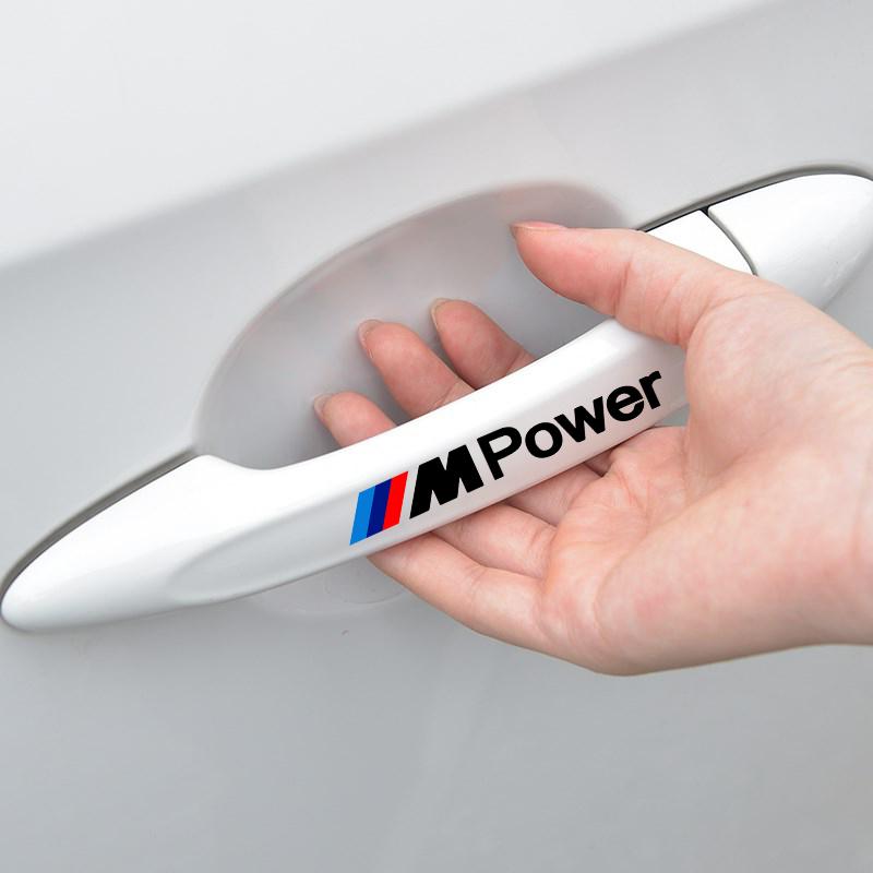 4 шт. наклейки на дверные ручки автомобиля, наклейки на шины и зеркала заднего вида для BMW M E34 E36 E60 E90 E46 E39 E70 F10 F20 F30 X5 X6 X1 M3 M5 M6 E71 F01 F02 F87