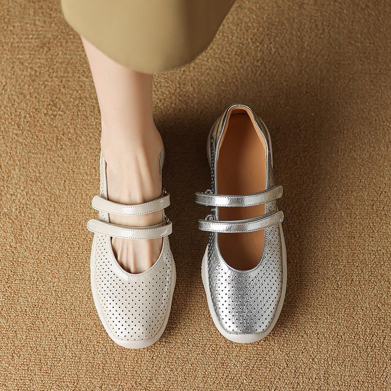 Krazing Pot Туфли-лодочки из овчины весна-лето размер 41 на толстом низком каблуке с круглым носком и полым украшением, дышащие, с липучкой